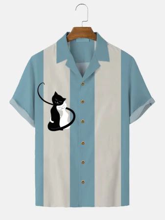 2023 Oversize Cat Men's Shirts Free Shipping Shirts and Blouses Vintage Shirt Men Hawaii Hawaiian Shirt Man Plus Size Women's