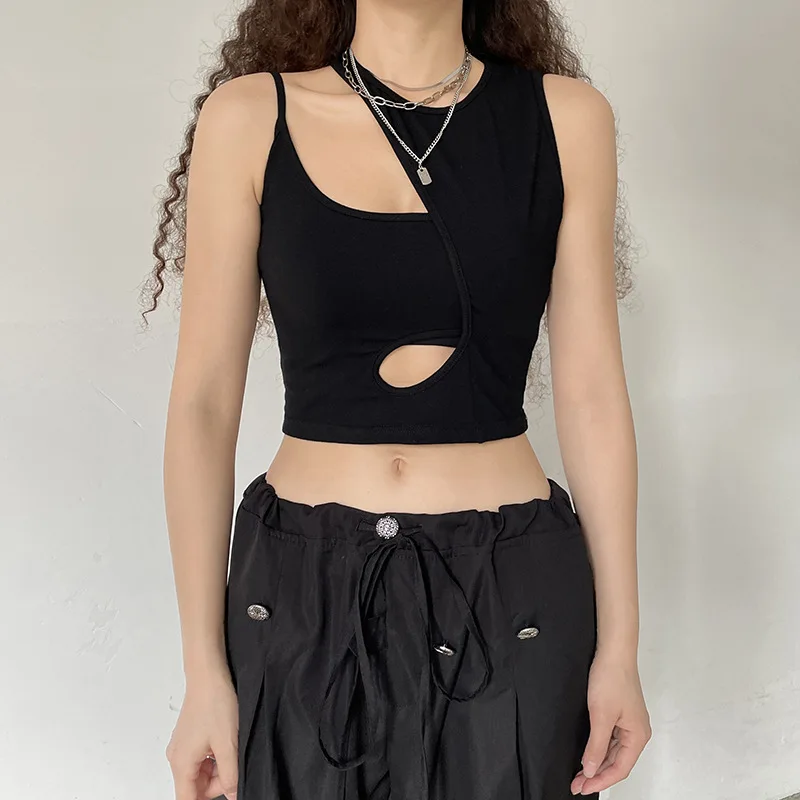

Women hollow camisole undershirt sexy slim irregular top high street dancing casual skateboarding sports clothes shirt T-shirt