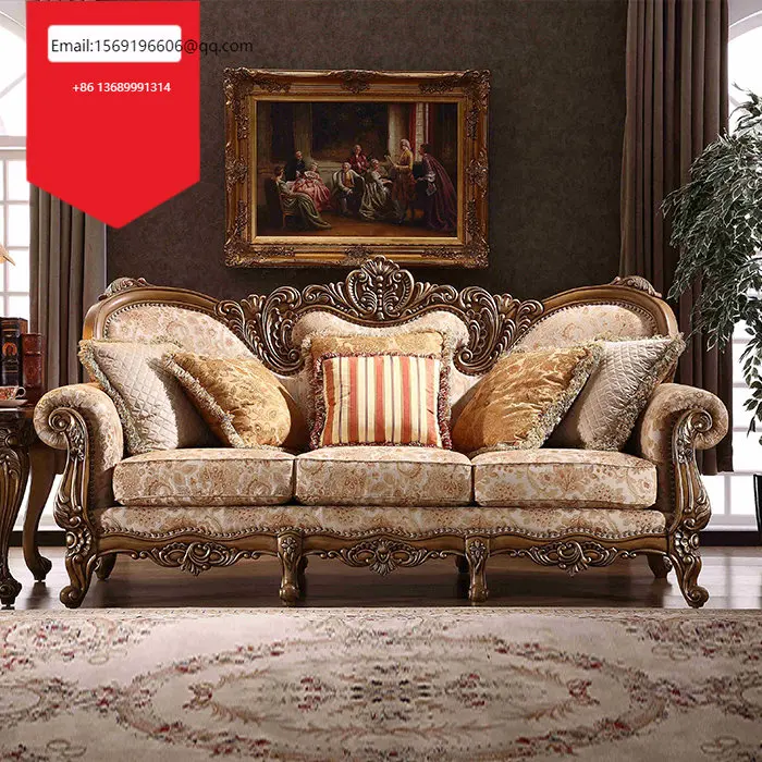 

Custom European carved solid wood 123 cloth sofa household furniture living room villy court palace combination