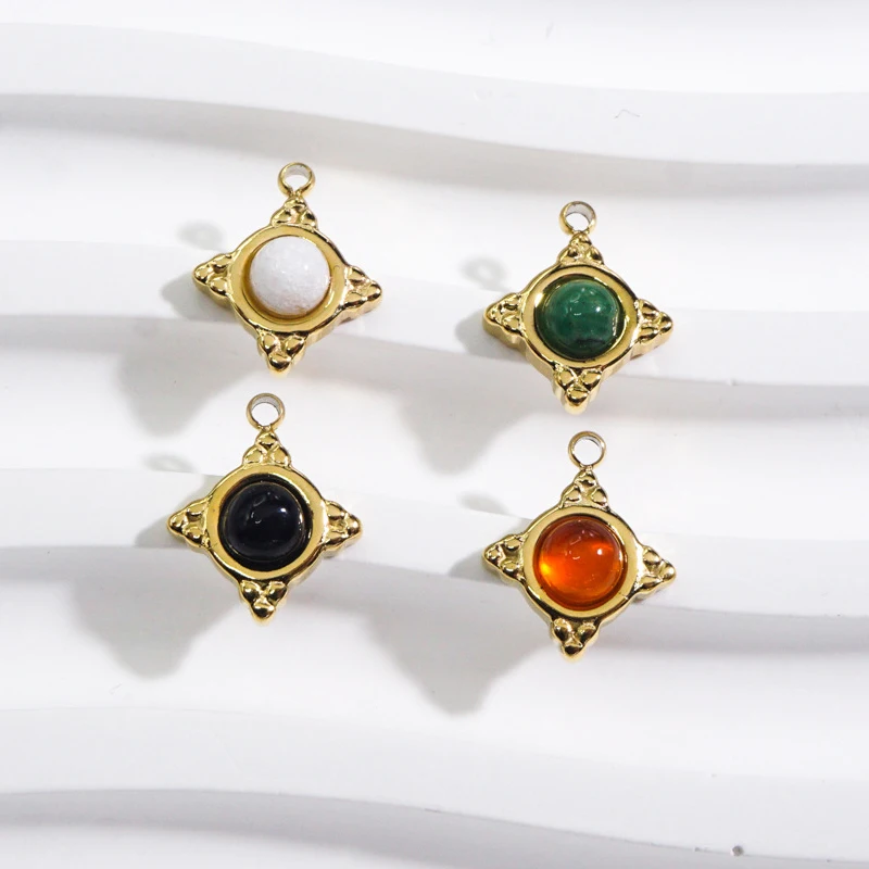 

Подвески из нержавеющей стали с натуральным камнем, позолоченные круглые подвески, подвески «сделай сам» для изготовления сережек, ожерели...