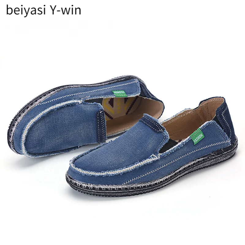 Мужские парусиновые туфли из джинсовой ткани темно-синие повседневные без