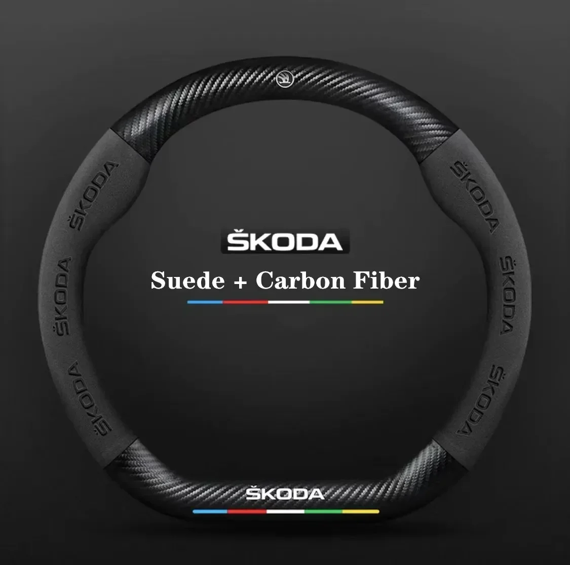 Фото Для Skoda VRS Octavia a5 Kodiaq Karoq Kamiq Scala Superb Yeti Fabia ENYAQ Citigo автомобильный противоскользящий чехол на руль из углеродного волокна №1