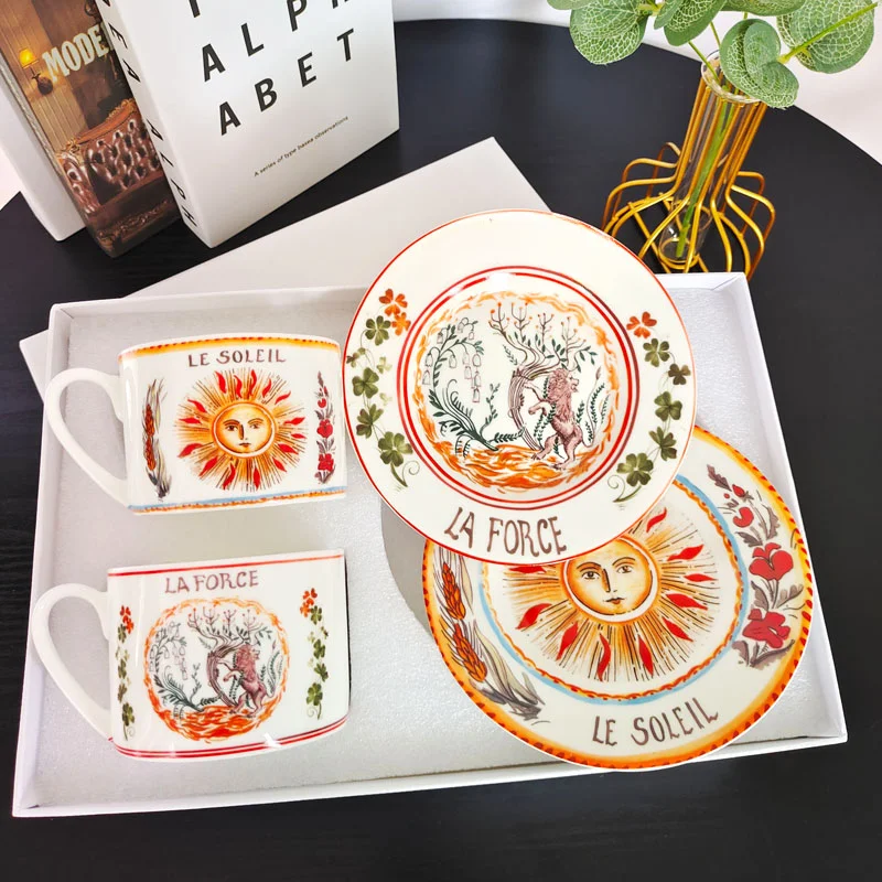 

Tarot Star Sun Coffee Cups and Saucers Creative Tableware Plates Dishes Coffee Cups Wholesale Mug For Tea Kitchen Accessories