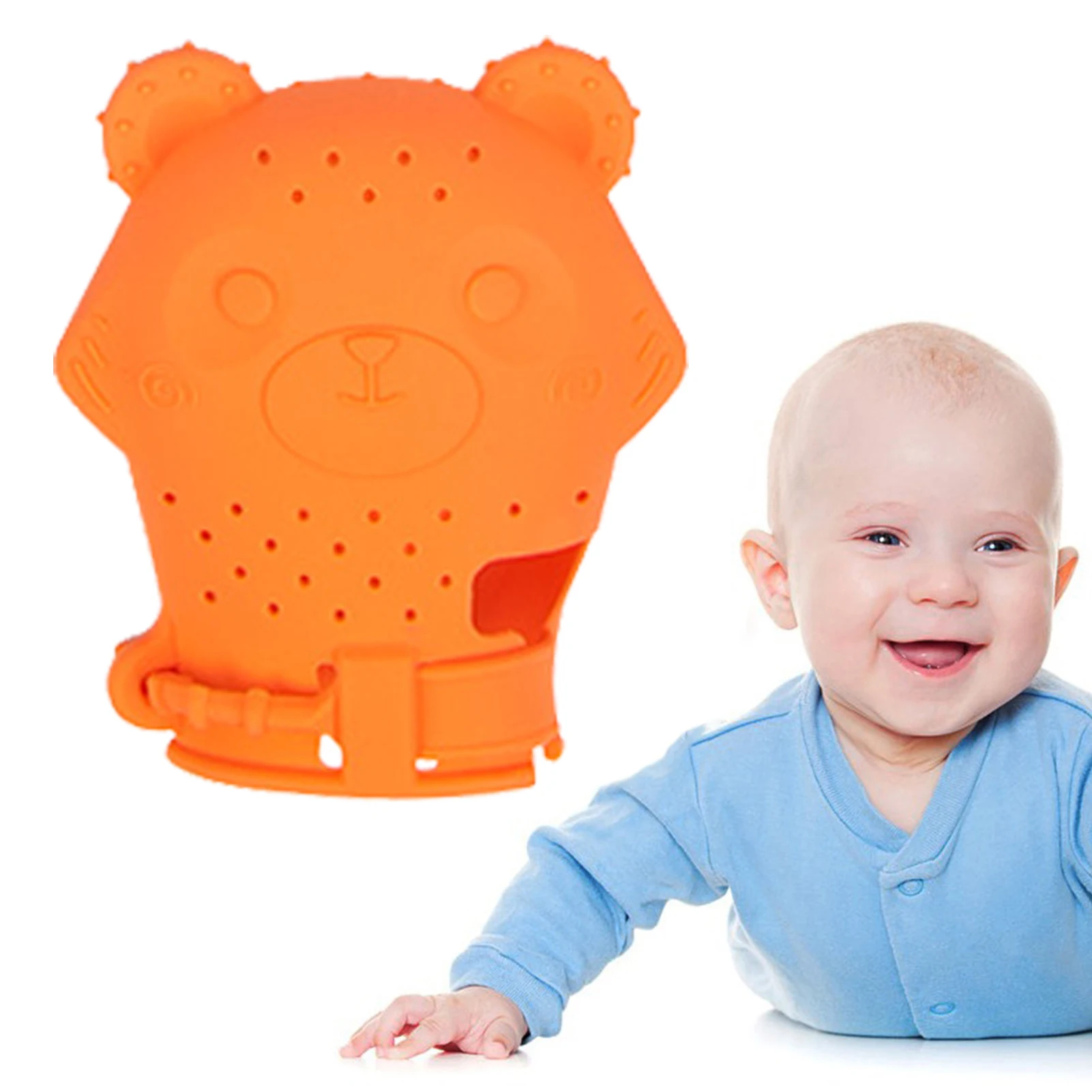

Bear Baby Chew Toys Baby Teether Toy Handy Teething Mittens Food-grade Silicone Mitt Protect Hands From Chewing & Biting
