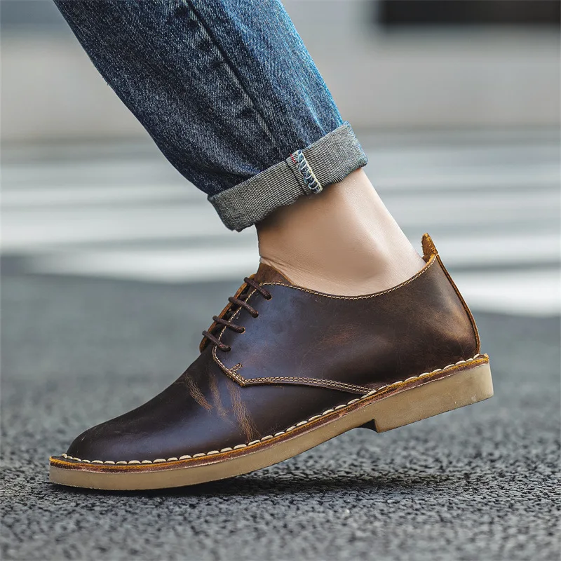 

Men Leather Shoes Spring Fashion Round Toe Tooling Single Shoes Male Genuine Leather Comfortable Breathable Casual Shoes