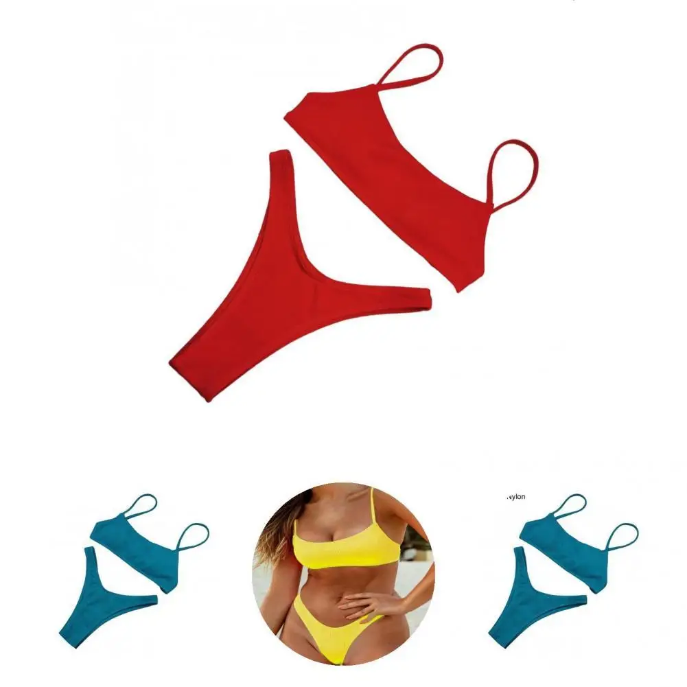 

4 Sizes 2Pcs/Set Quality Solid Color Bathing Suit Backless Bikini Set Quick Drying for Party