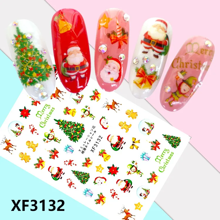 

Shipping Today 5pcs Christmas snowflakes reindeer Nail Stickers Designs Gummed 3D Nail Art Stickers Decals Makep Art Decorations