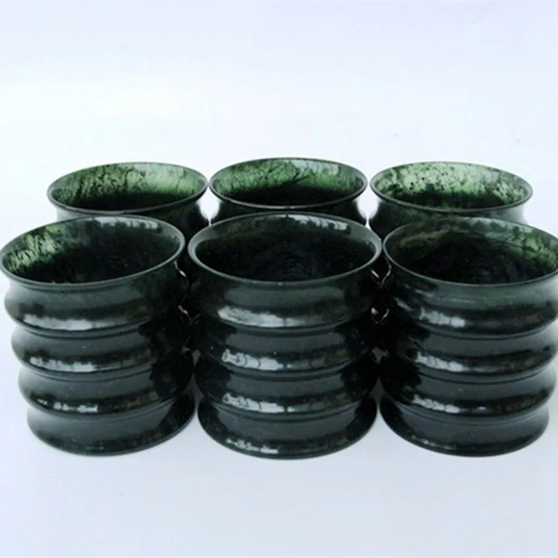 

Natural Green Jade Bamboo Teacup Magnetic Health Gongfu Teaware Hand Carved Jades Stone Tea Ceremony Master Cups Kung Fu Teasets