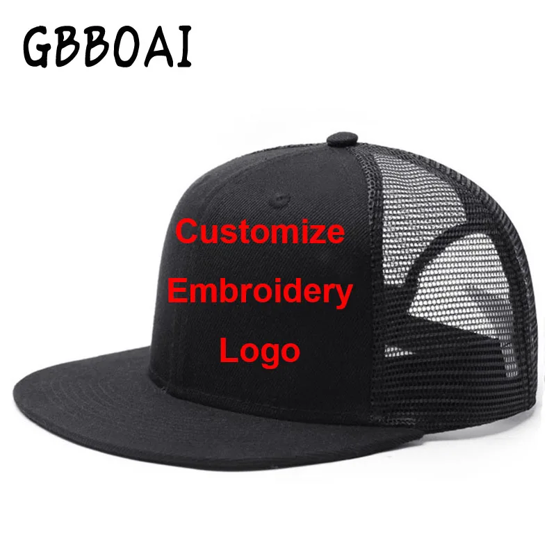 Custom Logo Snapback Hat Embroidery Letters Breathable Net Baseball Caps Men Women Hip Hop Flat Hats Summer Casual Gorra Plana