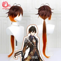 genshin impact zhongli cosplay 90cm long christmas brown orange wig cosplay anime wigs heat resistant synthetic wigs
