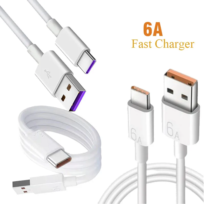

10Pcs/lot 6A Type C Cable Fast Super Charge USB C Data Line For Huawei P40 P30 P10 Pro Mate 40 30 20 P9 P10 for Honor 30S 9X V9