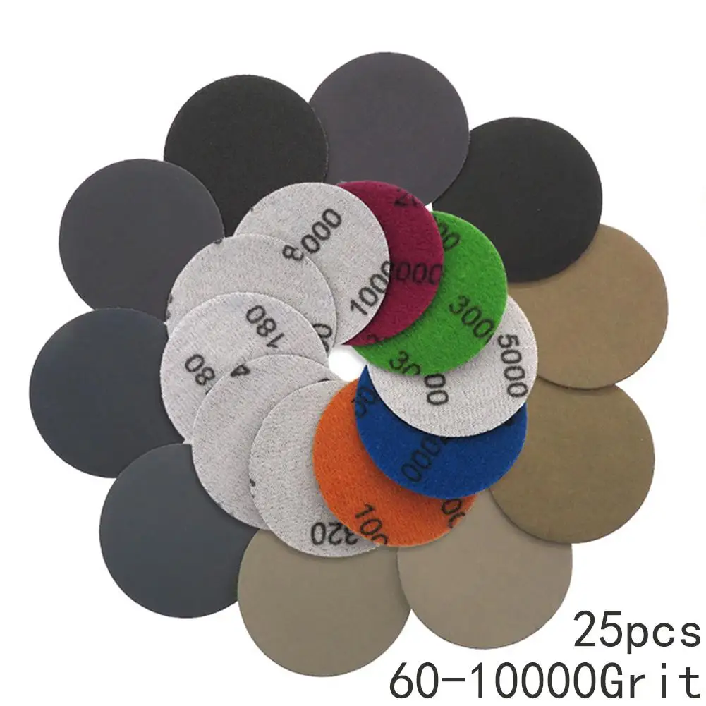 

25pcs 50mm Sandpaper 2 Inch 60-10000 Grit Sanding Discs Pad Abrasive Polishing Pad Hook Loop Sanding Pad Woodworking Accessories