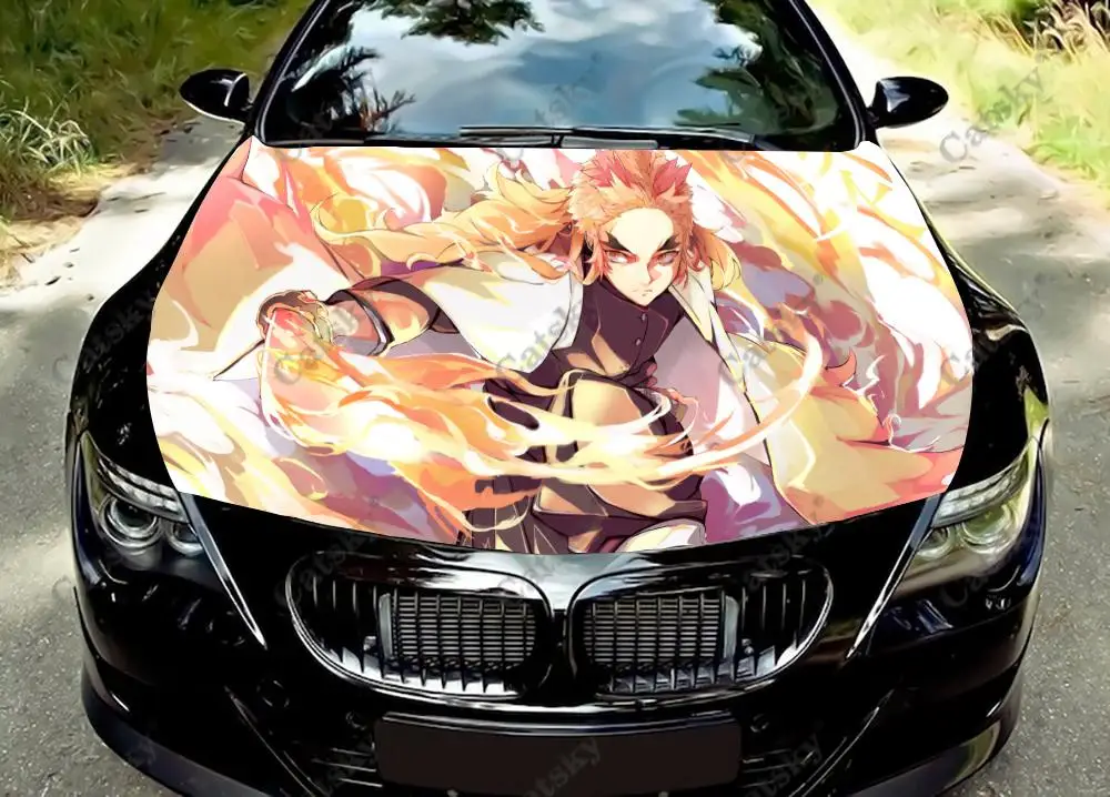 

Виниловая наклейка на капот автомобиля с аниме «рассекающий демонов», Rengoku Kyoujurou, виниловая пленка, наклейки на крышку двигателя, защитная пленка на капот автомобиля