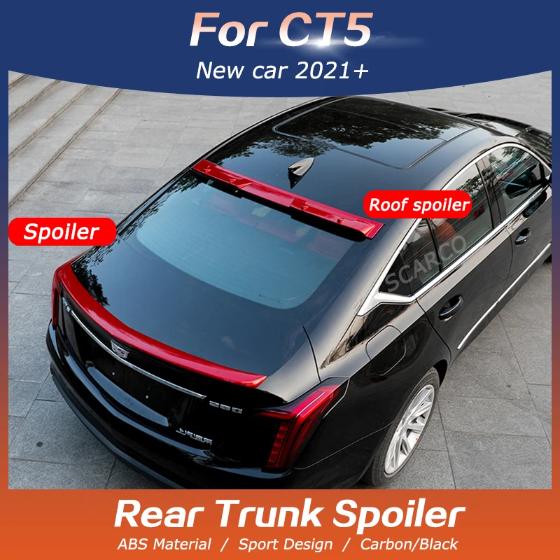 

For Cadillac CT5 Spoiler ABS Plastic Carbon Fiber Middle Cear Trunk Lippe Wing 2020 2021 Body Kit Trim Black Car Accessories
