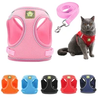 reflective puppy cat harness vest with walking lead leash adjustable kitten collar polyester mesh harness for small medium dogs