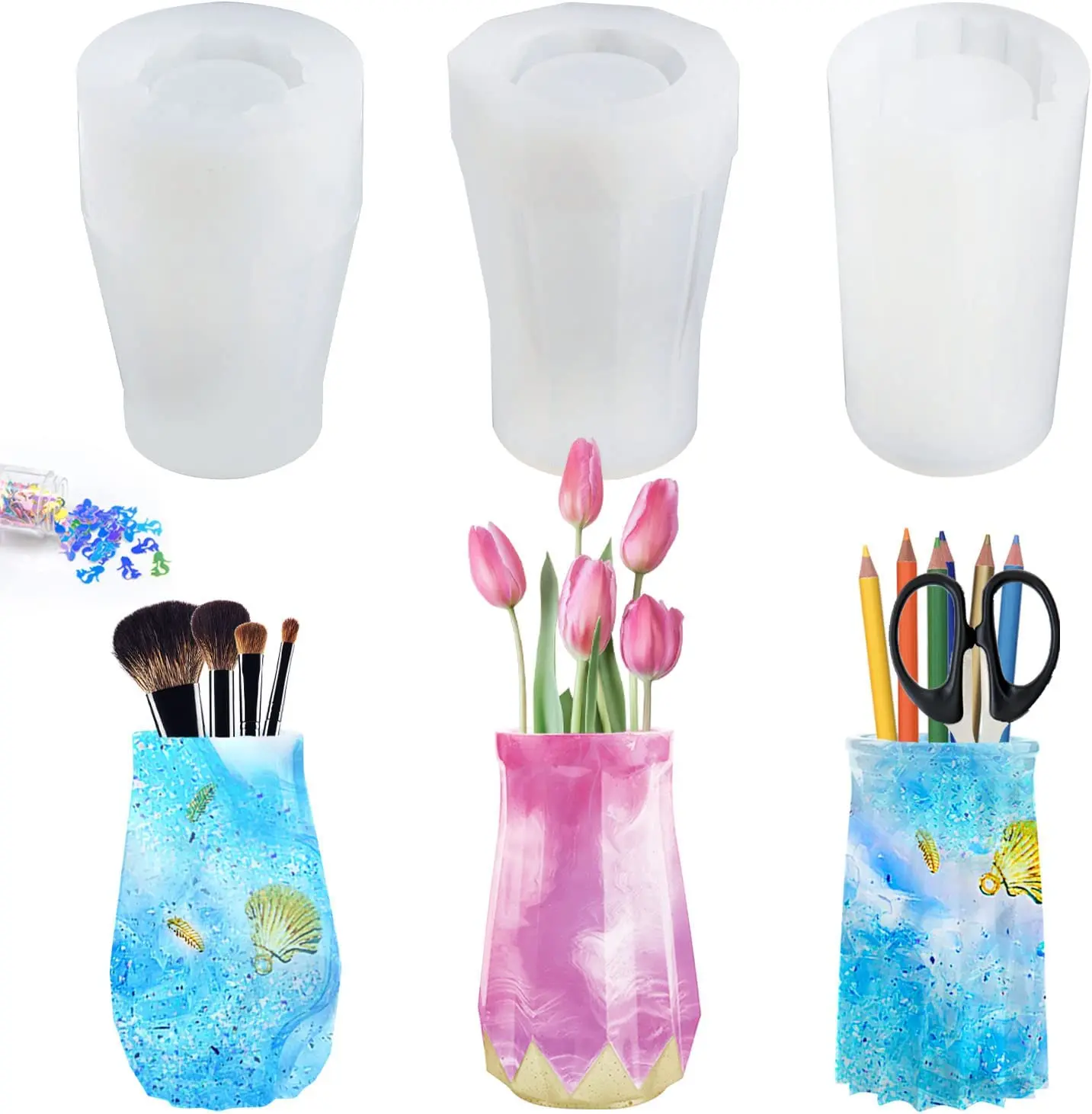 

DIY Vase Silicone Mold Flower Vase Pen Holder Cement Vase Flower Holder Casting Molds Resin for Small Tall Vase Flower Pot