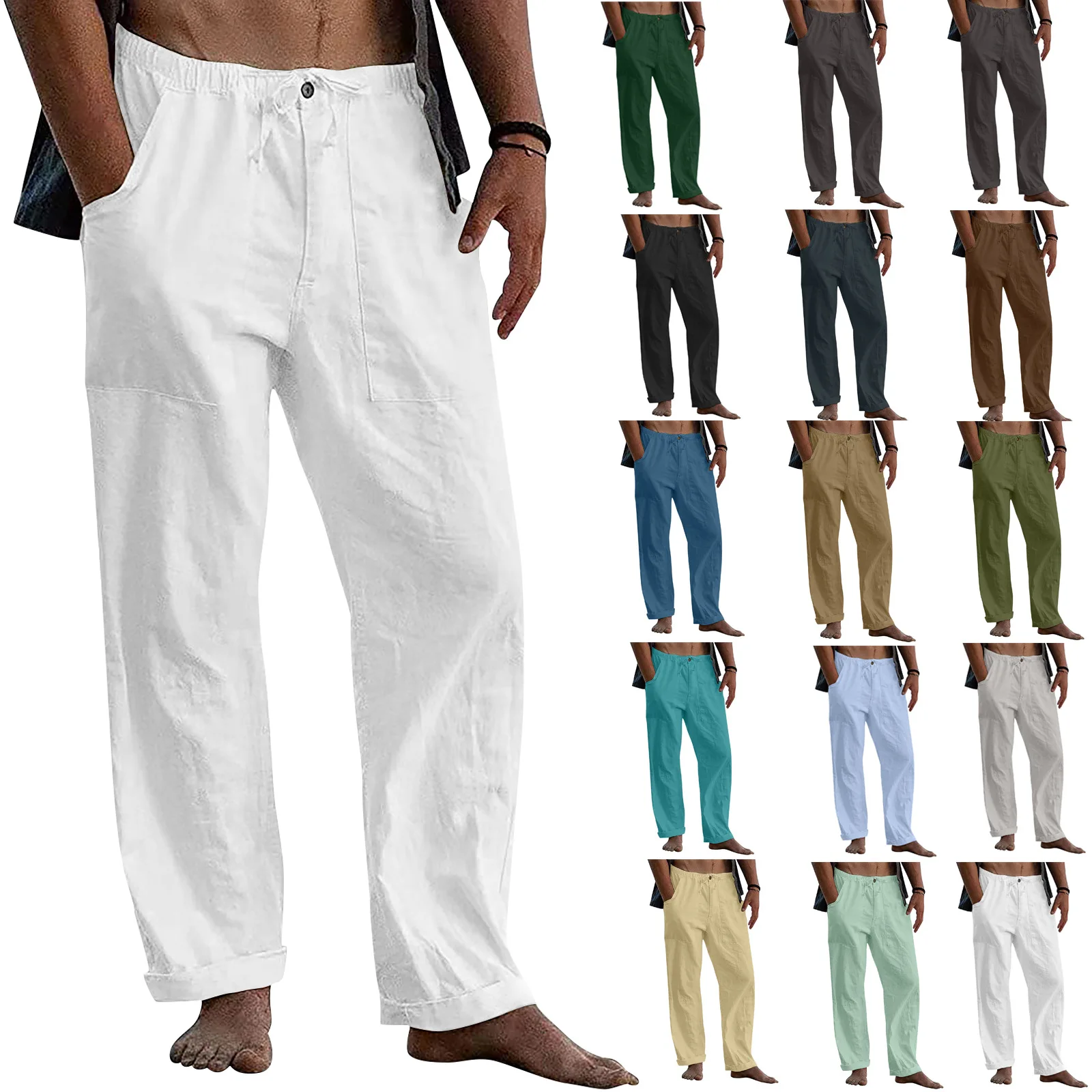 New Men's Casual Cotton Linen Yoga Pants Male Summer Large Size Breathable  Solid Color Trousers Sports Fitness Streetwear S-5XL - купить по выгодной  цене | AliExpress