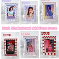 new korea ins checkerboard grid photo frame 3inch acrylic magnetic photocard display frame photo holder desk stand for polaroid