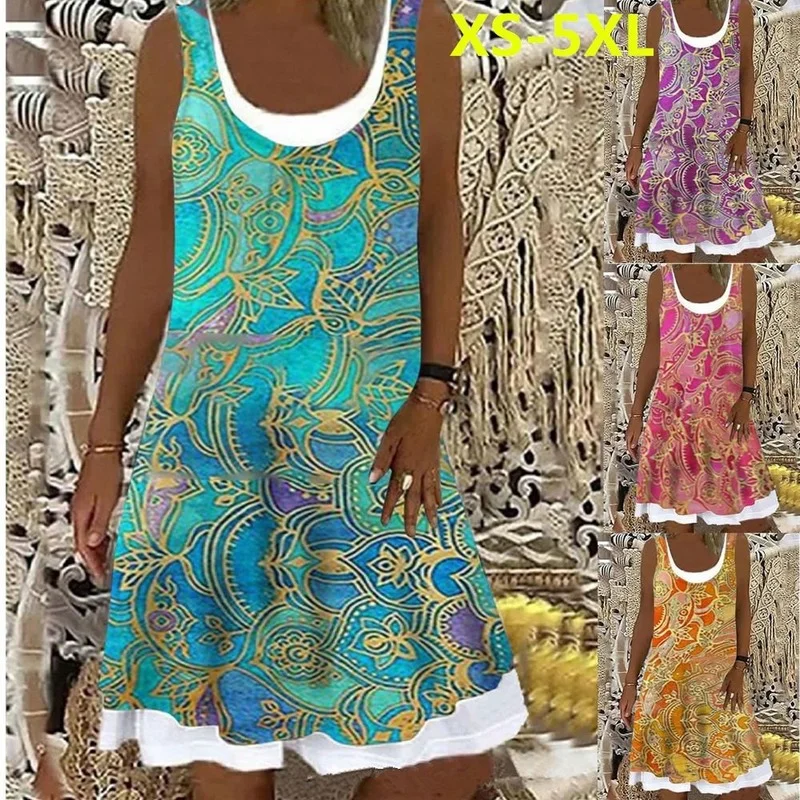 

2022 Summer Women's Floral Theme Printed Painting Dress Knee Length V Neck Female Casual Dress Fashionable Design Plus 5XL Size