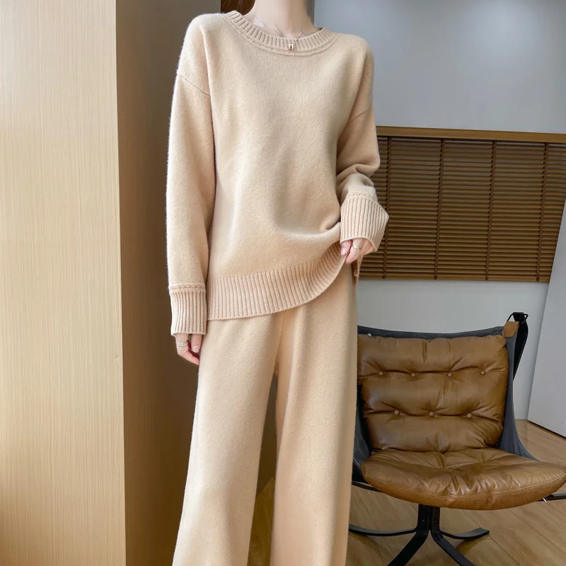 Новый 24 женский длинный комплект из чистой шерсти вязаный пуловер с круглым