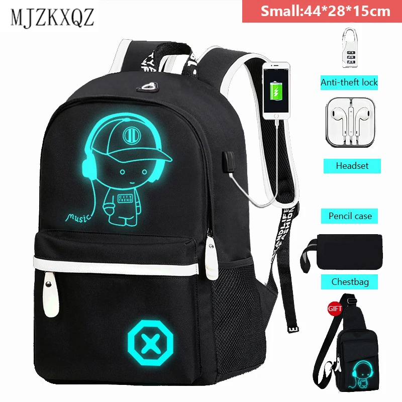 

Mjzkxqz Student School Backpack Luminous USB Charge School Bag For Teenager Boy Anti-Theft Children's Schoolbags Laptop Backpack