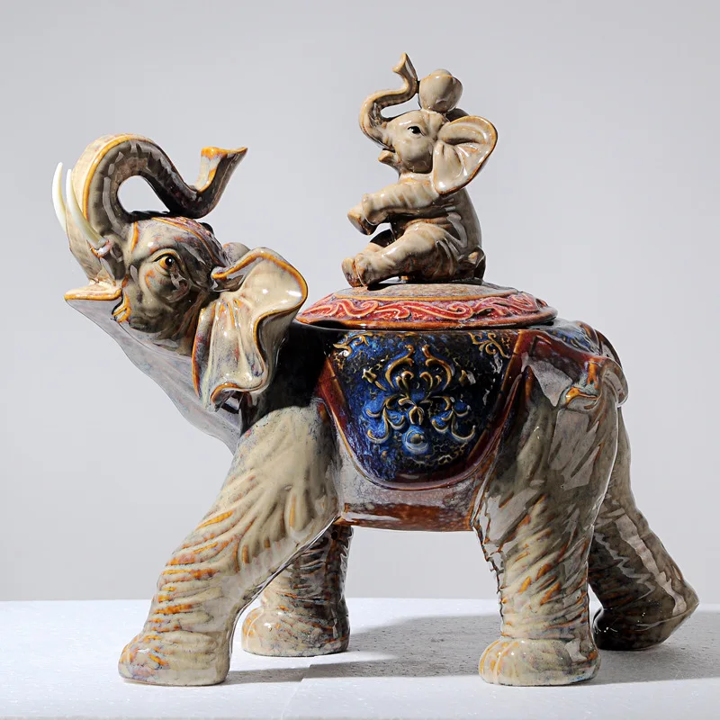

Керамическая скульптура в виде слона в стиле ретро, баночка для хранения в виде маленького слона, столешница, украшение для гостиной, подарок, украшение для дома