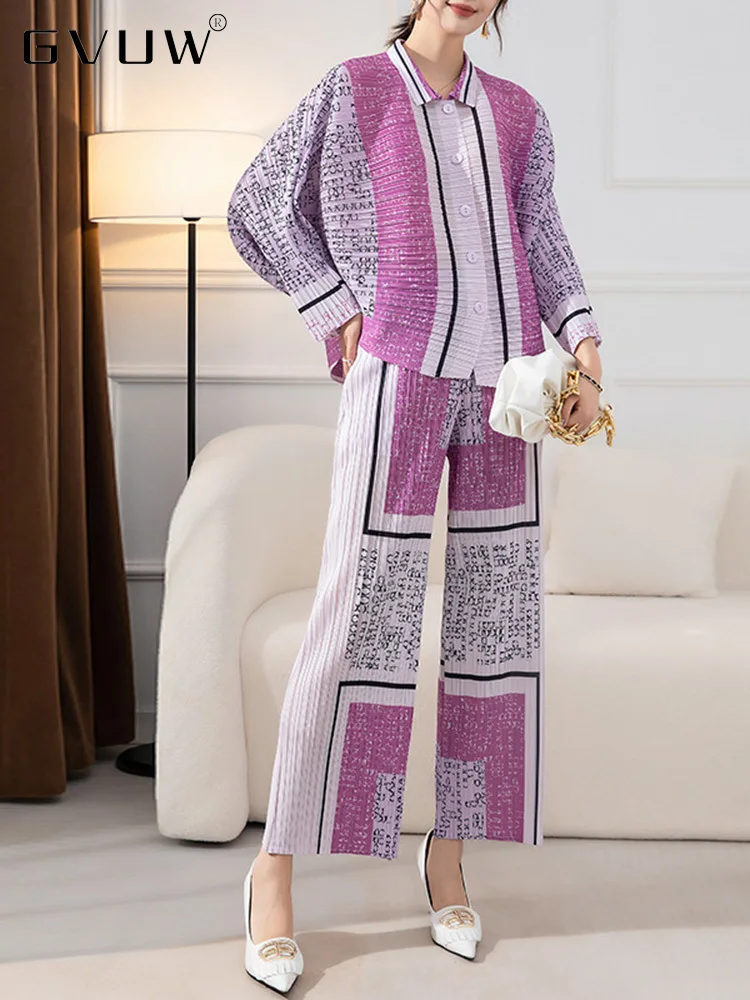 

Женский плиссированный комплект из 2 предметов GVUW, однобортный Топ с отложным воротником и широкие свободные брюки, осень 2022, новинка, 17D7157