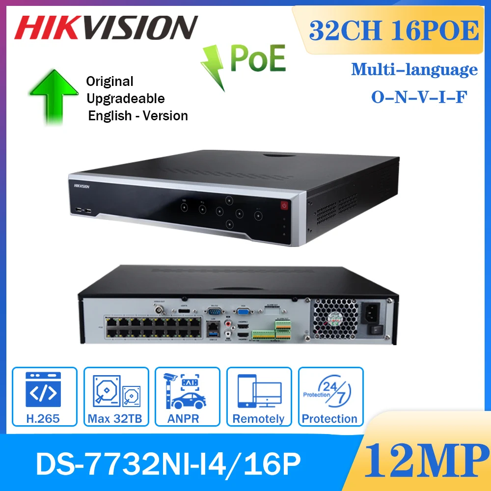 

Hikvision 4K 12MP NVR DS-7732NI-I4/16P H.265+ 32CH POE 4HDD CCTV Network Video Recorder VCA Detection IP Camera Security System