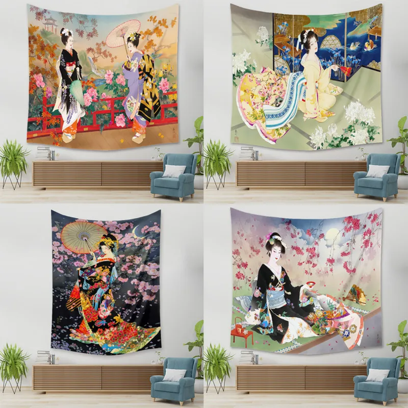

5 Styles Japan Classical Culture Tapestry Singer Hanging Cloth Home Wall Painting Decorative Background Cloth Kimono Beauty