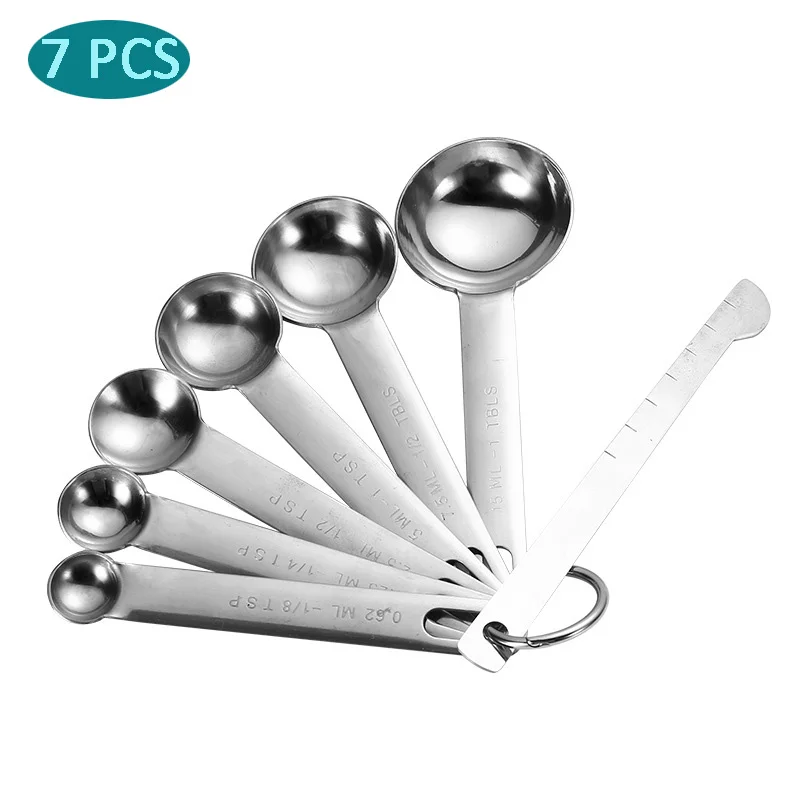 

Stainless Steel Measuring Spoons Cups Set Tablespoon Set with Bonus Leveler Etched Markings Removable Clasp Kitchen Gadgets