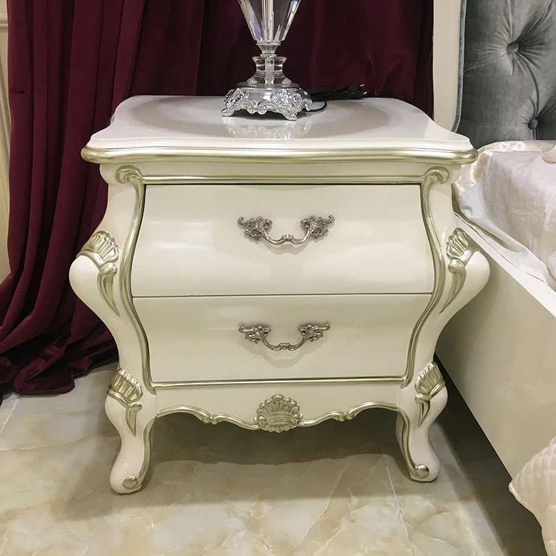 

European bedside table double drawer storage cabinet simple neoclassical bedroom corner several solid wood feet carved
