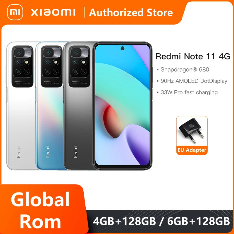 Глобальная версия мобильных телефонов Xiaomi Redmi Note 11 4G 4/6 ГБ + 128 MTK Helio G88 камера 50 МП