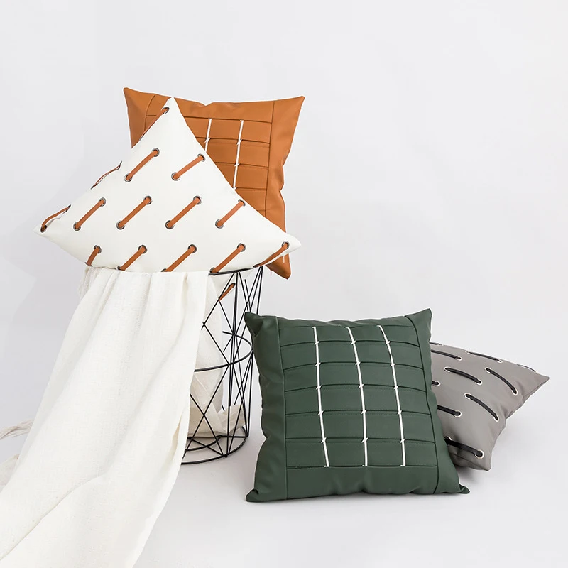 

Nordic style PU decor cushion cover striped weave pillow cover white brown orange pillowcase 45cm sofa chair bed car pillowcase
