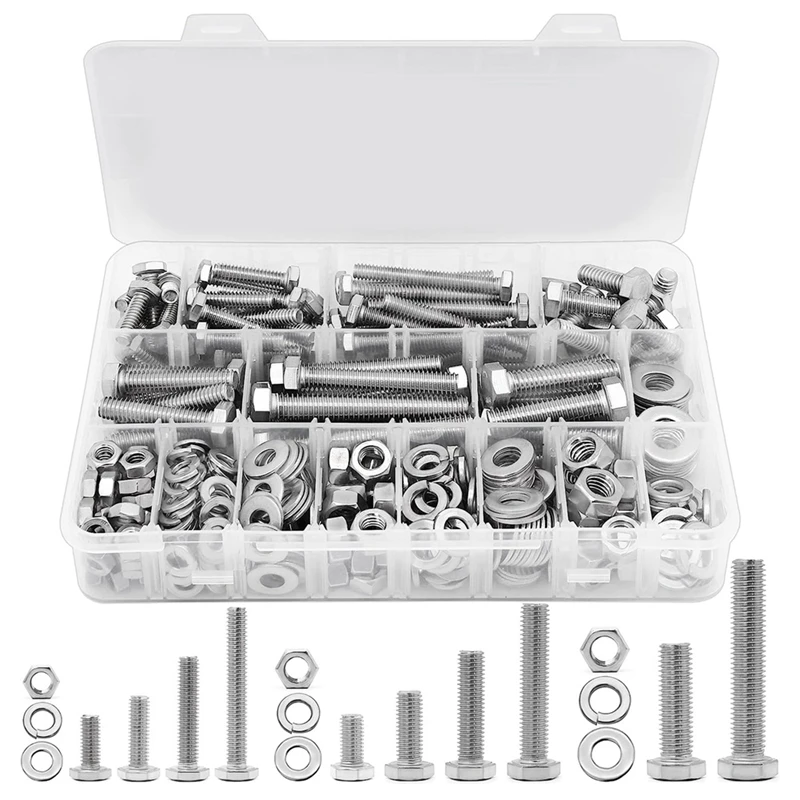 

246Piece Hex Head Nuts And Bolts Assortment Kit, 1/4-20, 5/16-18,3/8-16 Bolts And Nuts Kit