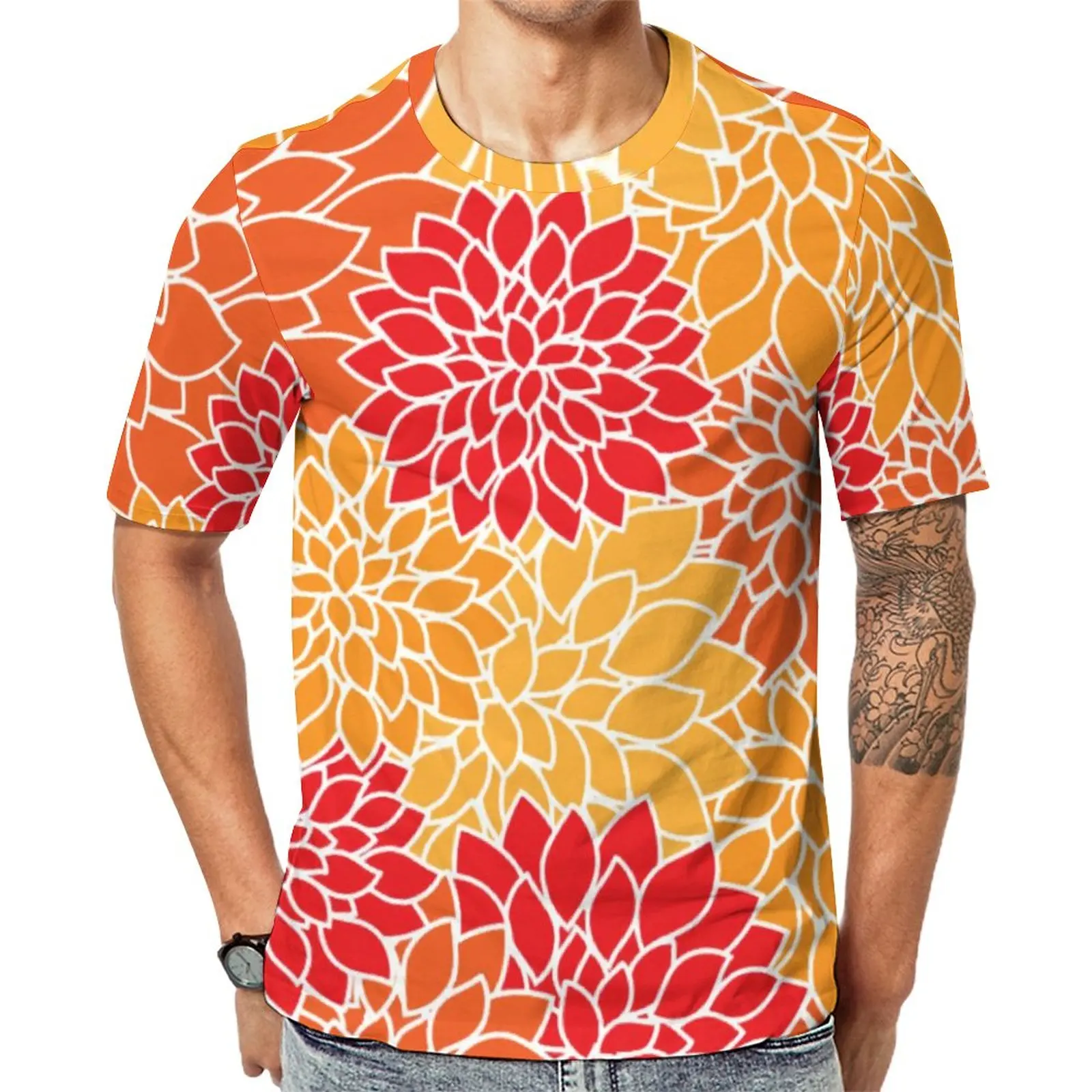 

Bright Flowers T-Shirt Retro Floral Print Hippie T Shirts Short-Sleeved Printed Tops Hot Summer Awesome Big Size Clothing