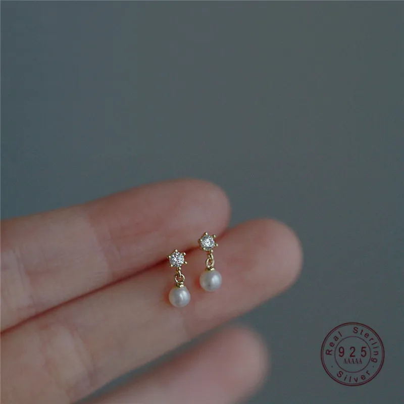 

AIDE S925 Sterling Silver Exquisite Small Zircon Pearl Stud Earrings Women Charm Temperament Student Jewelry Accessories