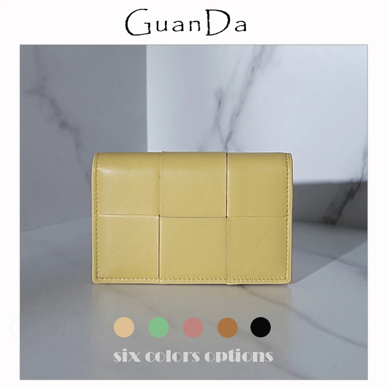 

Luxury Weave Leather Card Holder Women Bifold Knit Cassette Female Business Credit Card Case Portable Lipstick Small Wallet