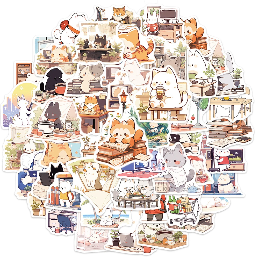 

10/50Pcs Cartoon Cute Animal Cat Varied Graffiti Stickers Travel Luggage Scrapbooking Notebook Cup Helmet DIY Comics Party Gifts