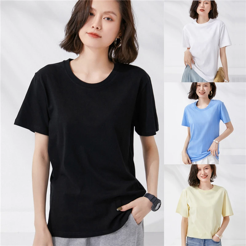 

Basic Cotton T Shirt Women 2023 Summer New Loose Solid Tees Casual Loose Tshirt O Neck Female Tops