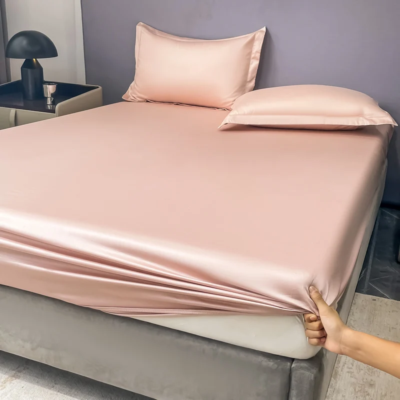 

100s High Quality Long staple Cotton Satin Fitted Sheet with Elastic Band Flat Sheet Solid Mattress Cover Large Size Flat Cover