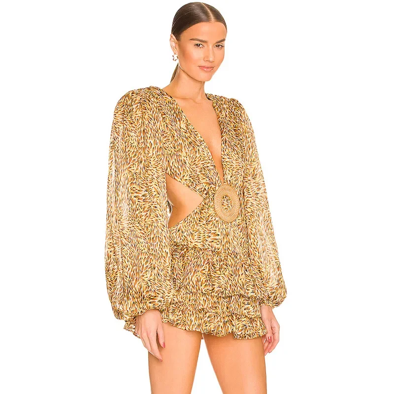 Элегантное элитное женское леопардовое платье-комбинация с глубоким V-образным