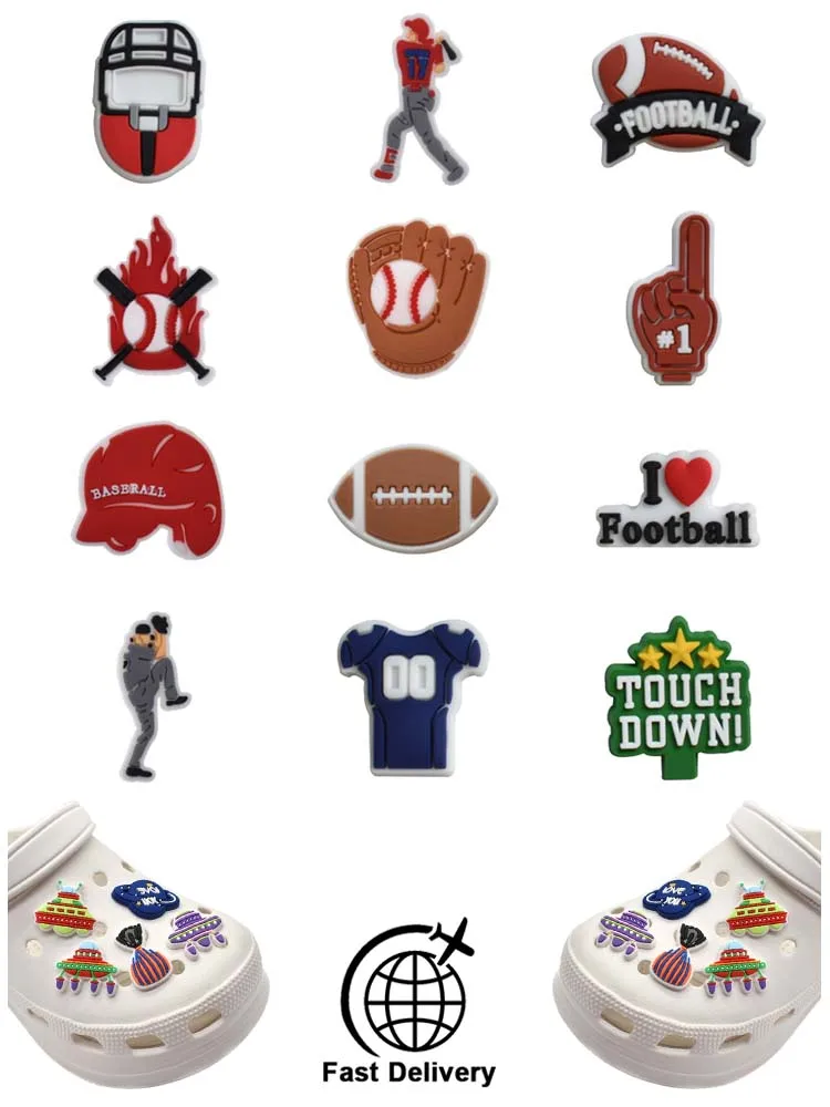 

1Pcs PVC Baseball Sport for Crocs Charms Badge Men Clogs Buckle Kids Pins Decoration Jeans Shoe Accessories Wristbands Wholesale