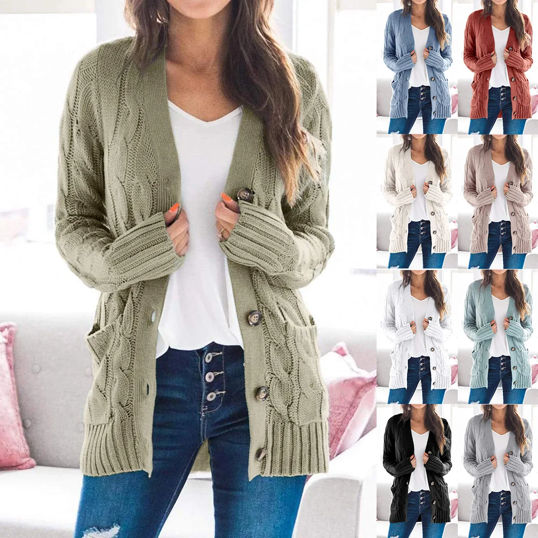 

2022 Ladies Sweater Autumn Winter Women Cardigan Sweater Female Fashion V-Neck Single-Breasted Long-Sleeve Knitwear Coat