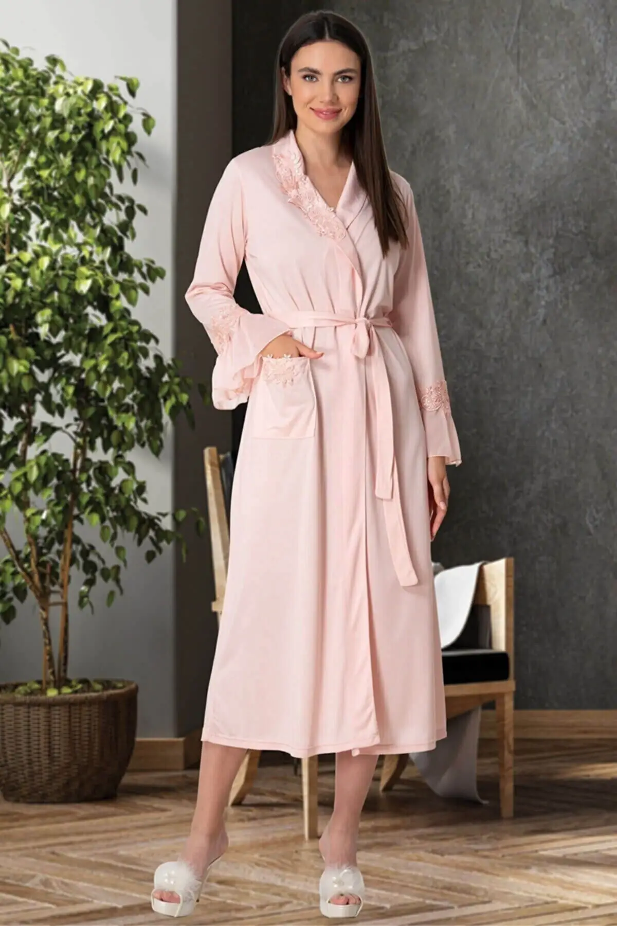 

Dressing Gown Powder Lacy Bound Cotton Combed Long Fashion Robe Robe Robe Sexy Peignoir Kimono Bride Sleepwear Night Gown