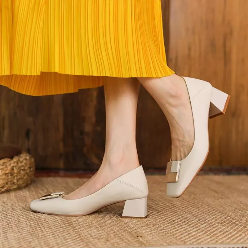 

NEW IN Casual Shoes Mary Jane Sheepskin Thick Heel Heels Square Toe Versatile Grandma Shoes Soft Textured Ladies Shoes