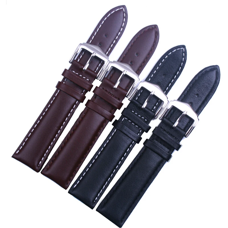 

18mm 19mm 20mm 22mm High Quality Genuine Leather Black& Brown WATCHBAND Men Women watch bracelet Free Shipping