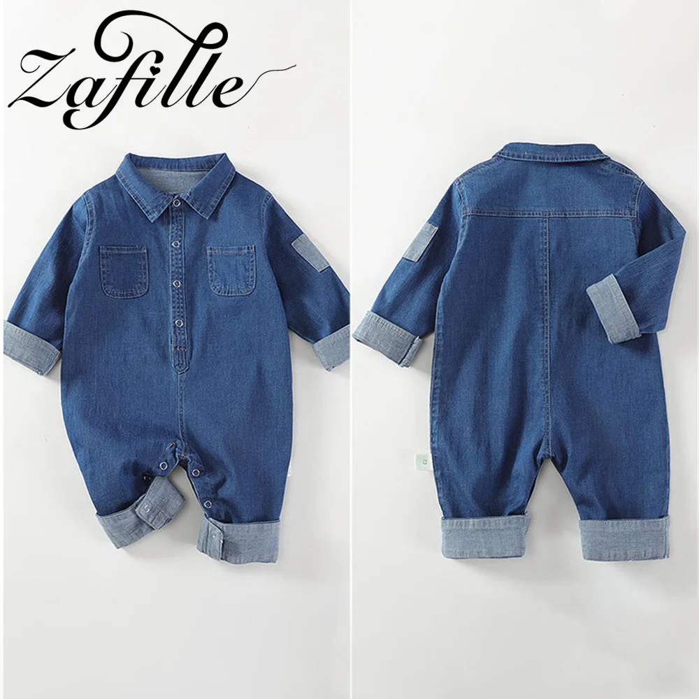 

ZAFILLE 0-2Y Baby Denim Rompers Solid Cartoon Newborn Jumpsuit For Kids Boys Girls Outwear Fashion Bodysuits Infant Baby Wears
