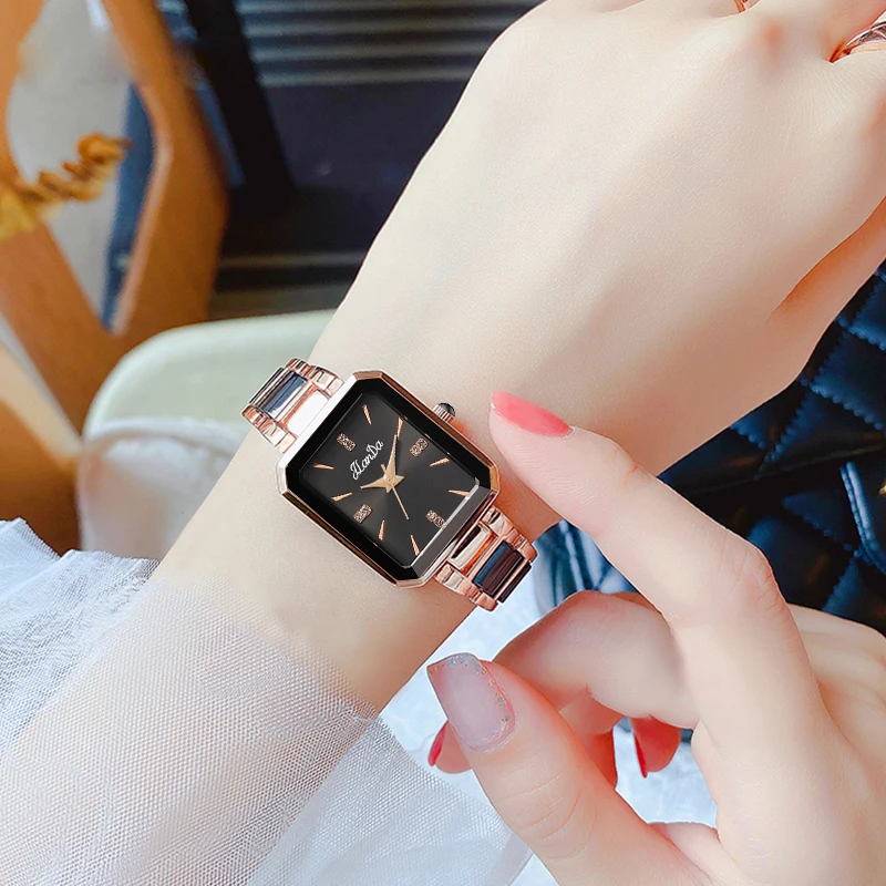 JLANDA 2023 Fashion Square Black Dial Ladies Exquisite Atmosphere Luxury Quartz Watch Stainless Steel Strap Waterproof Watches