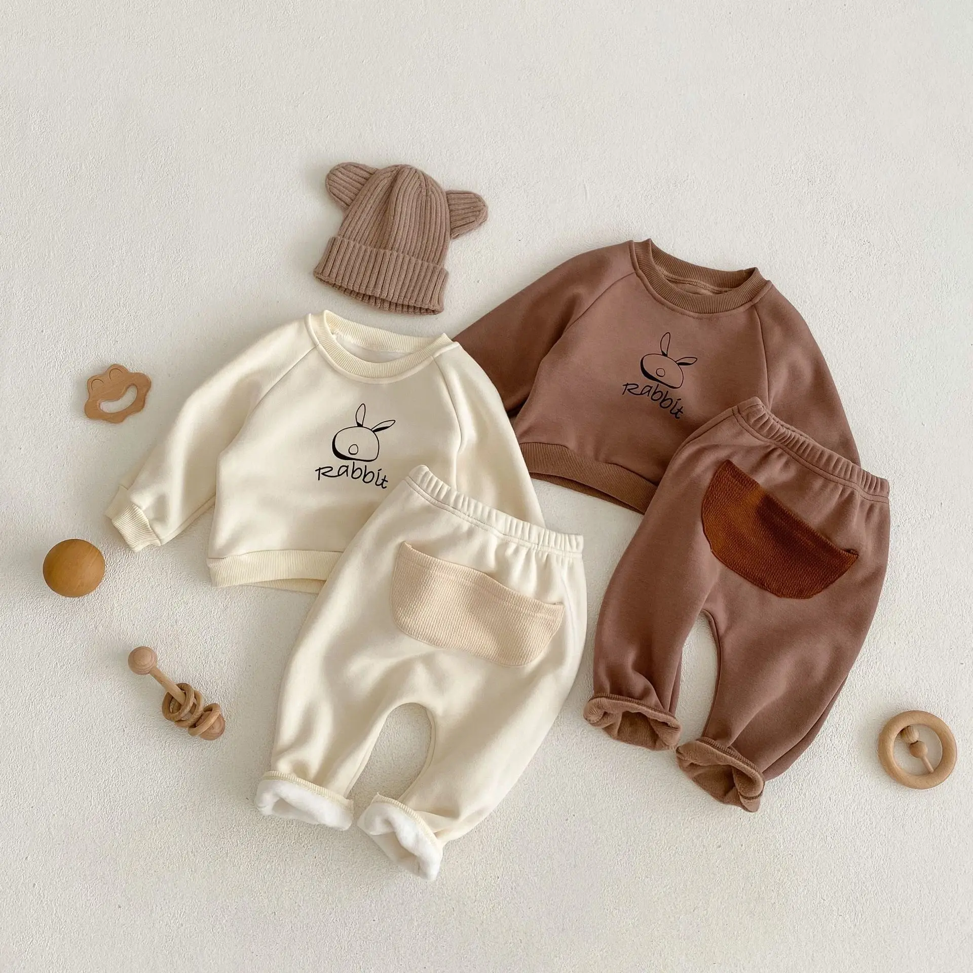 

0-3y Infant Rabbit Print Pullover Sweatshirts Kids Clothes Simple Tops + Solid Loose Soft Comfortable Pants Sports Suit