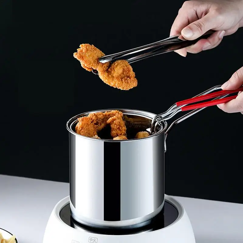 

304 Stainless Steel Deep Frying Pot With Filter Screen Multipurpose Mini Fryer Pan Kitchen Cookware Large Capacity Soup Pot
